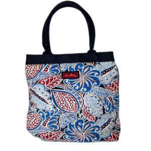 Vera Bradley Seaside Blue White Red Paisley Print Quilted Canvas Large Tote Bag